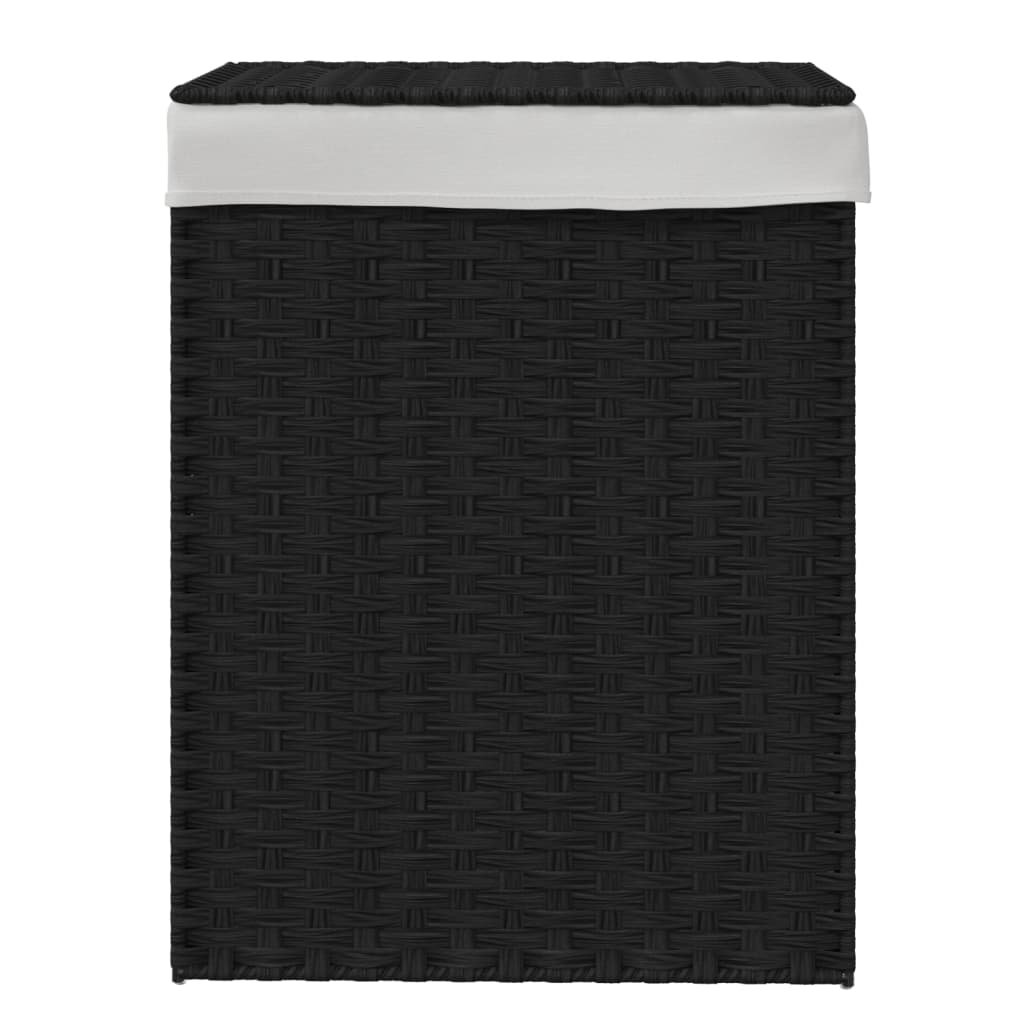 fekete polyrattan szennyeskosár fedéllel 46x33x60 cm
