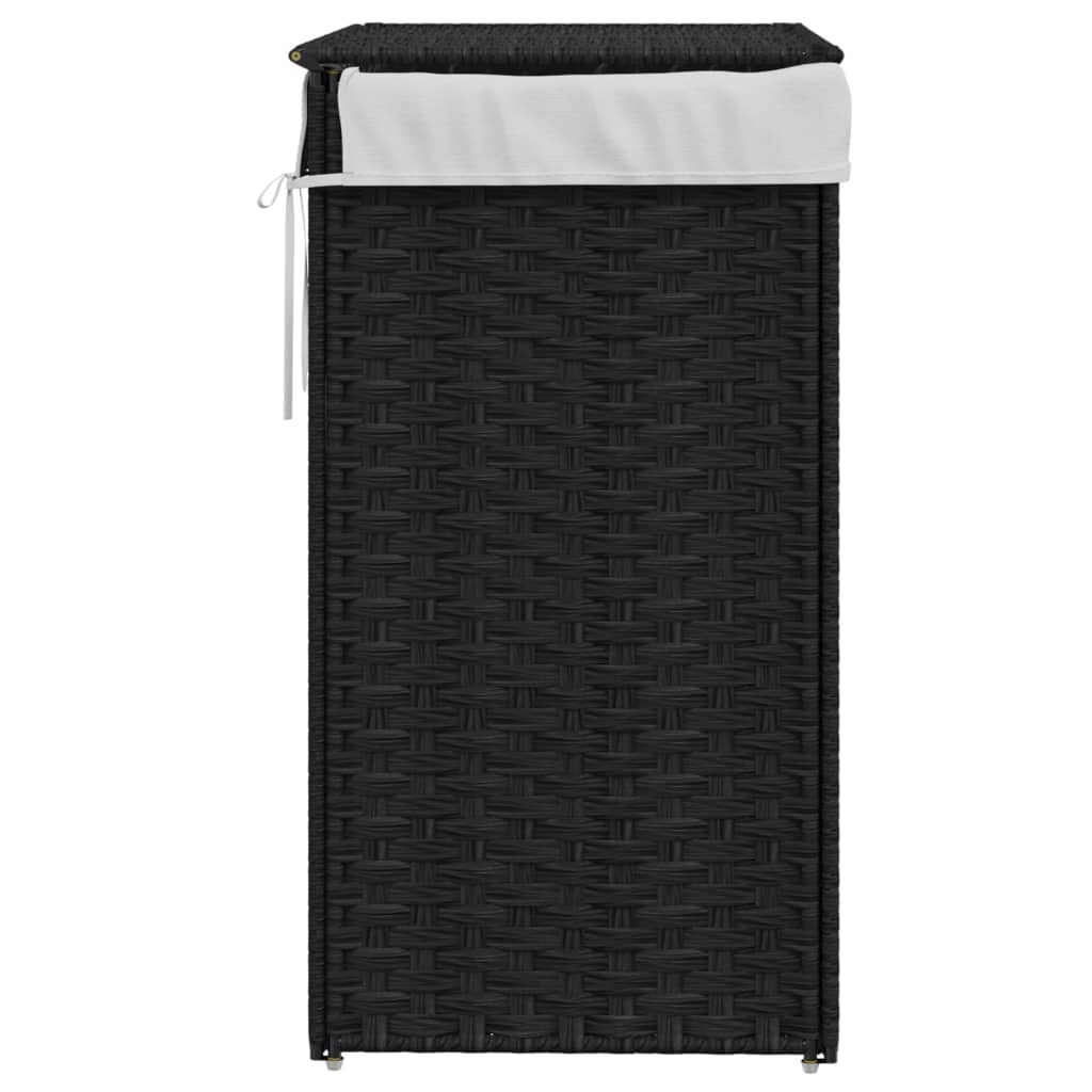 fekete polyrattan szennyeskosár fedéllel 46x33x60 cm