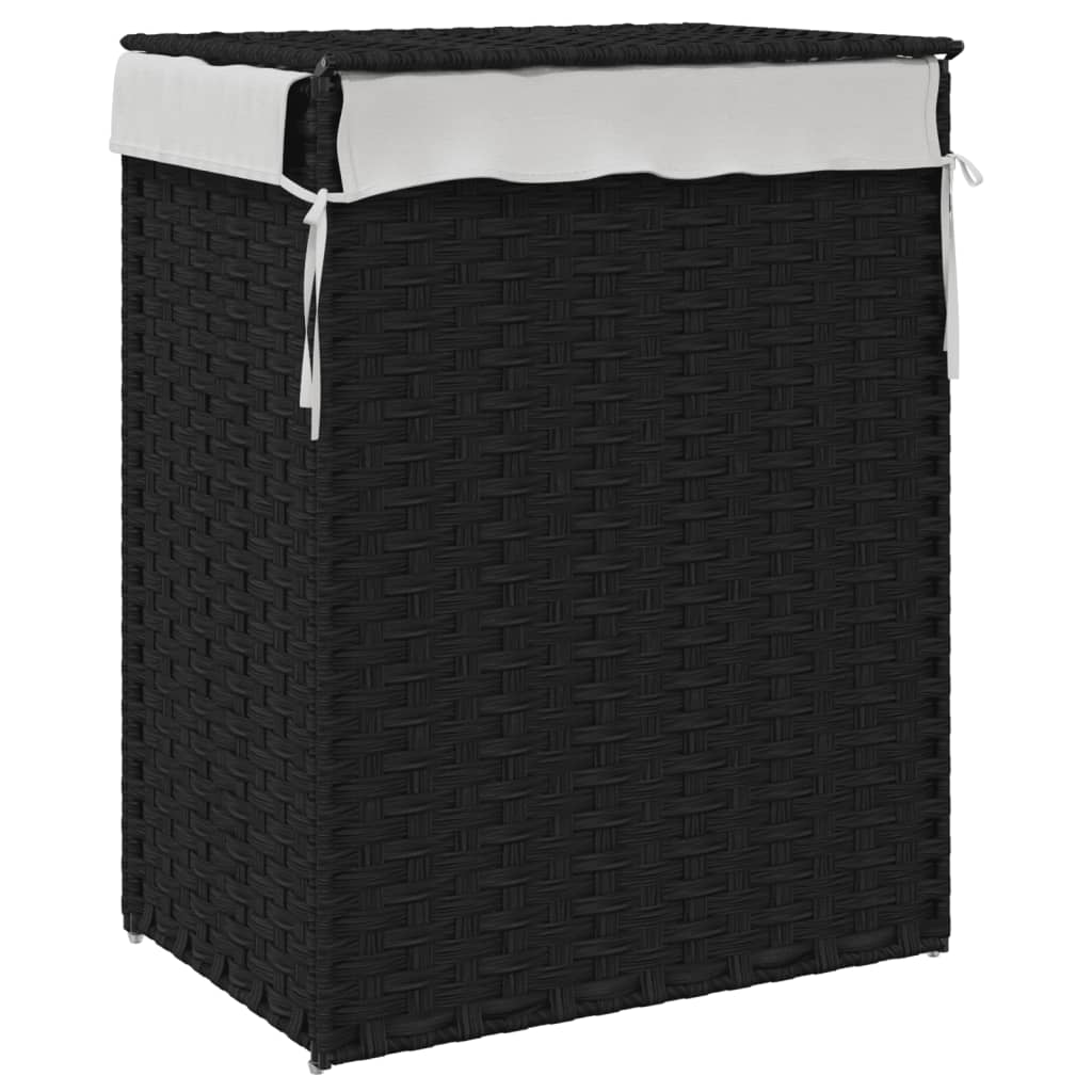 fekete polyrattan szennyeskosár fedéllel 46x33x60 cm