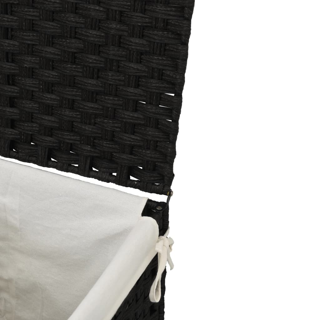fekete polyrattan szennyeskosár fedéllel 46x33x60 cm