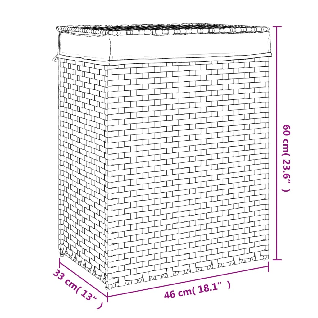 fekete polyrattan szennyeskosár fedéllel 46x33x60 cm