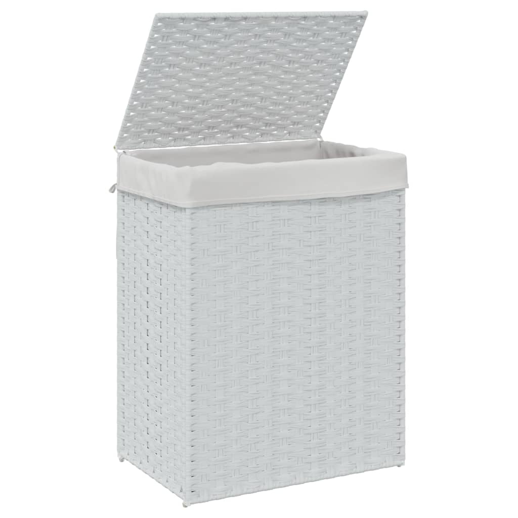fehér polyrattan szennyeskosár fedéllel 46x33x60 cm