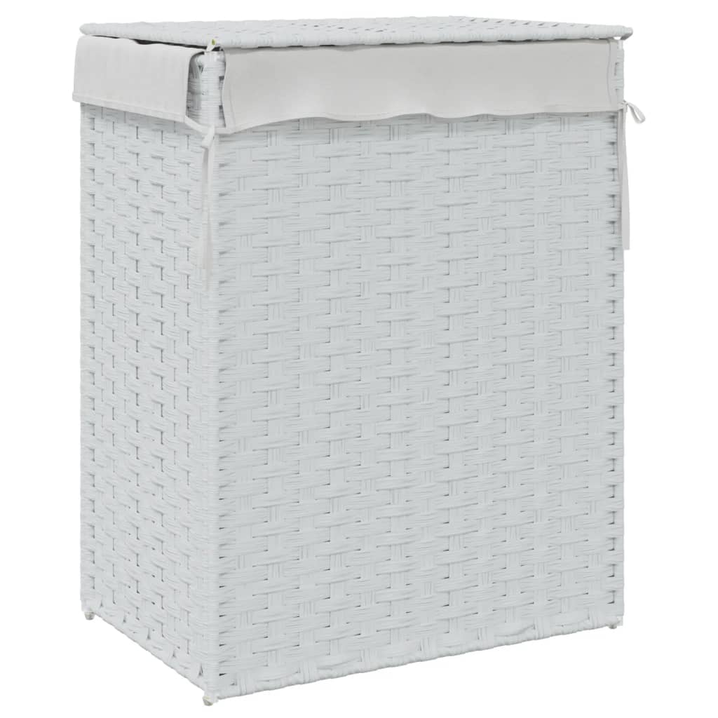 fehér polyrattan szennyeskosár fedéllel 46x33x60 cm