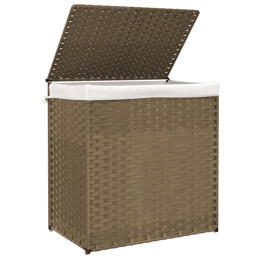 polyrattan szennyeskosár 2 rekesszel 53x33x57 cm