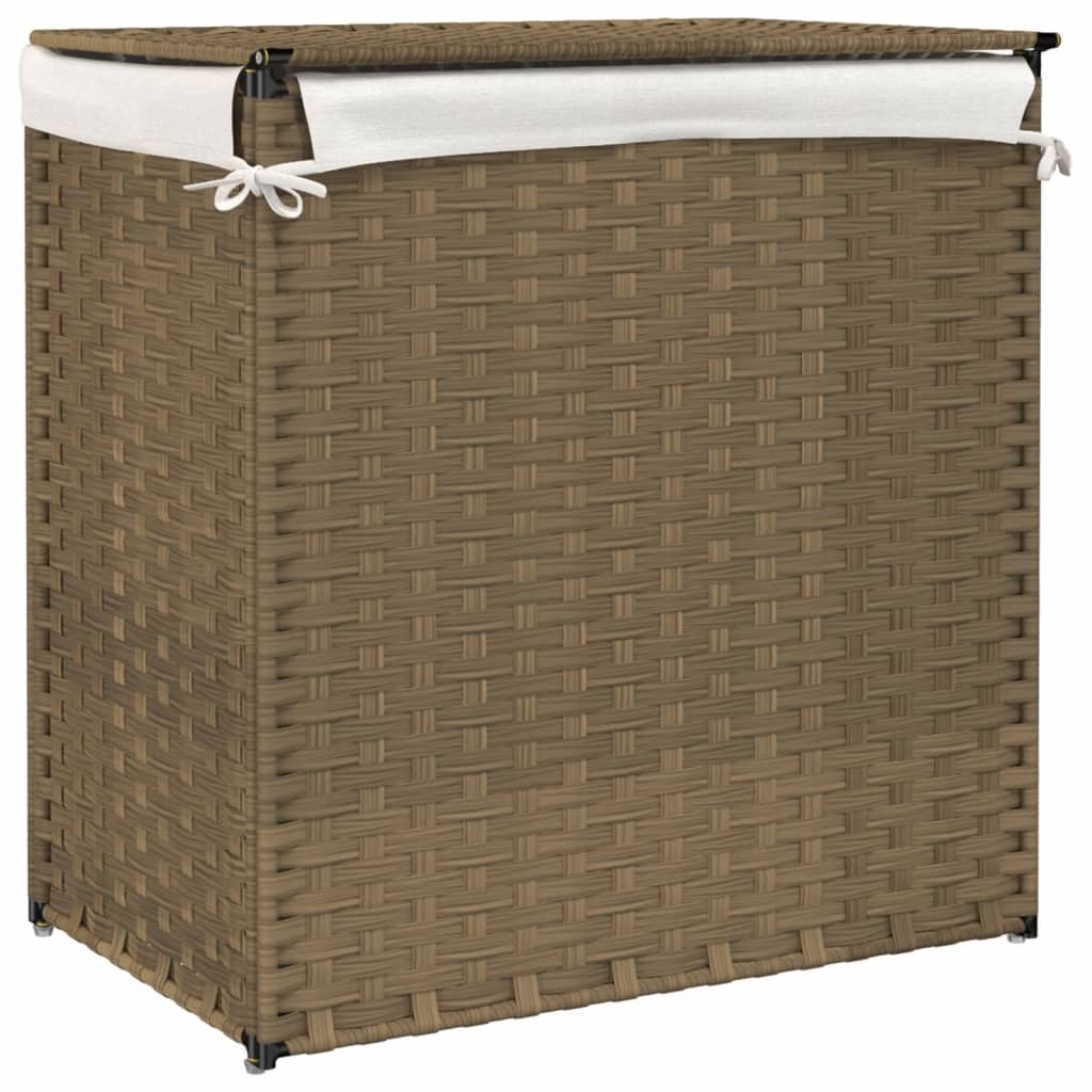 polyrattan szennyeskosár 2 rekesszel 53x33x57 cm