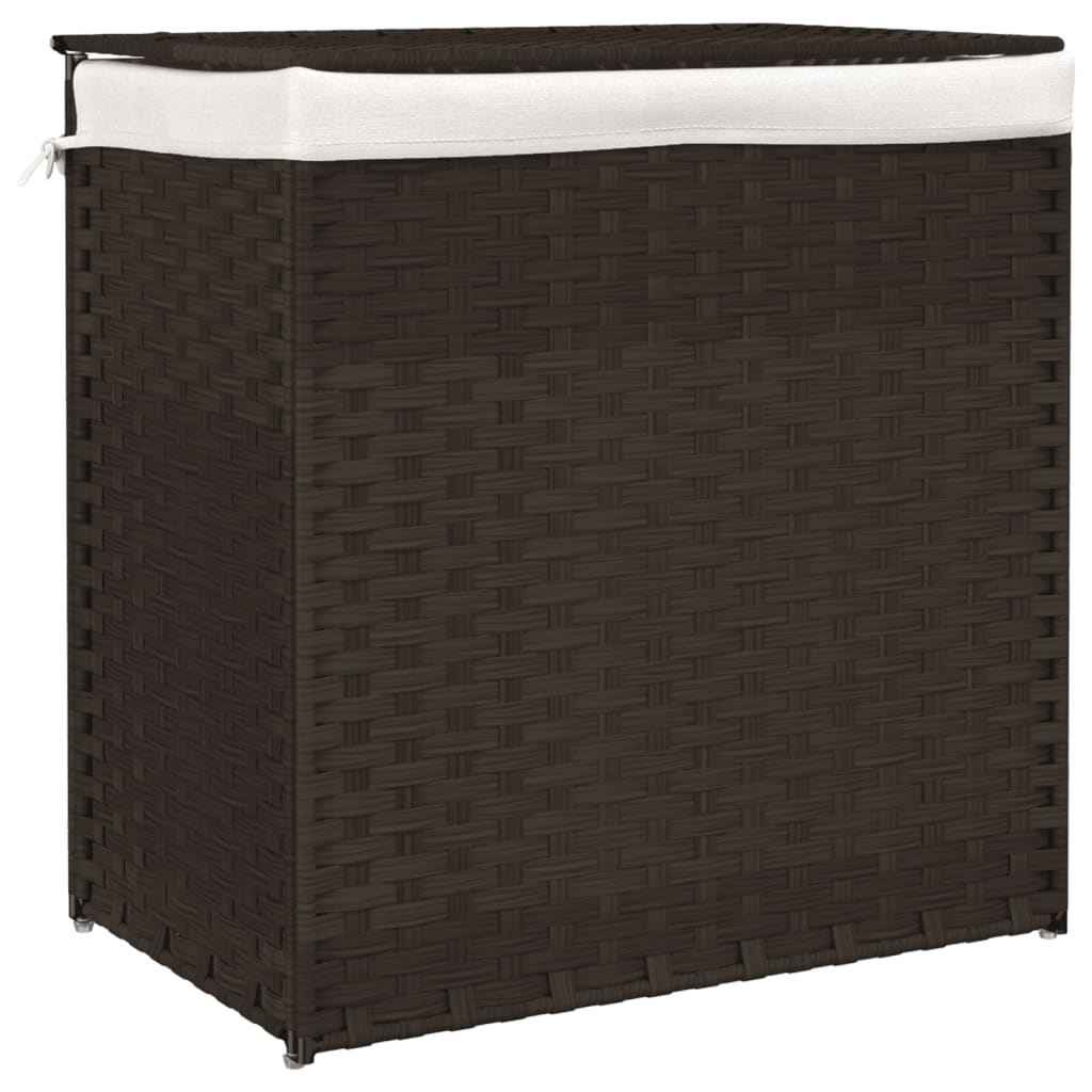 sötétbarna polyrattan szennyeskosár 2 rekesszel 53x35x57 cm