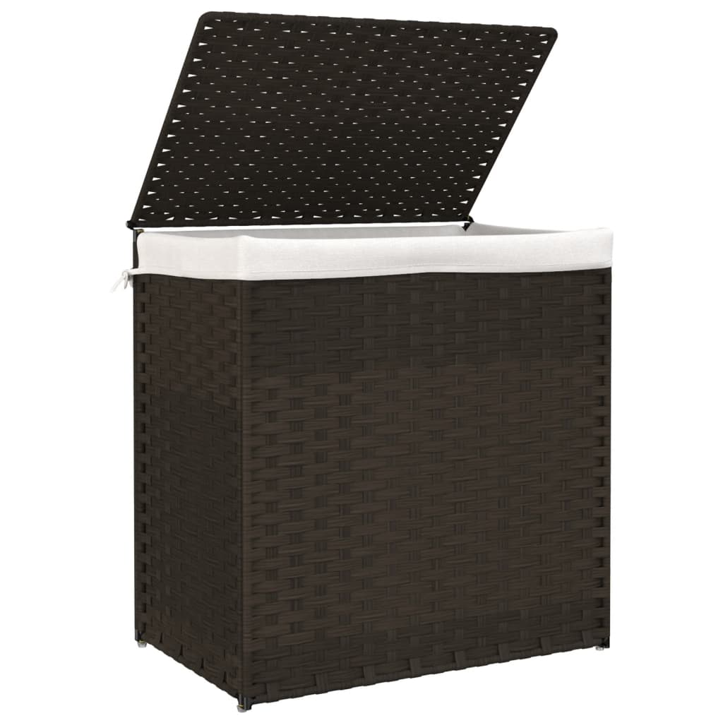 sötétbarna polyrattan szennyeskosár 2 rekesszel 53x35x57 cm