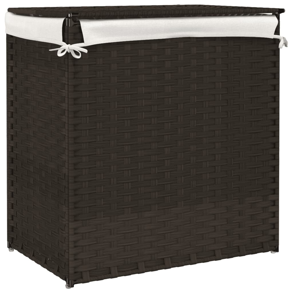 sötétbarna polyrattan szennyeskosár 2 rekesszel 53x35x57 cm