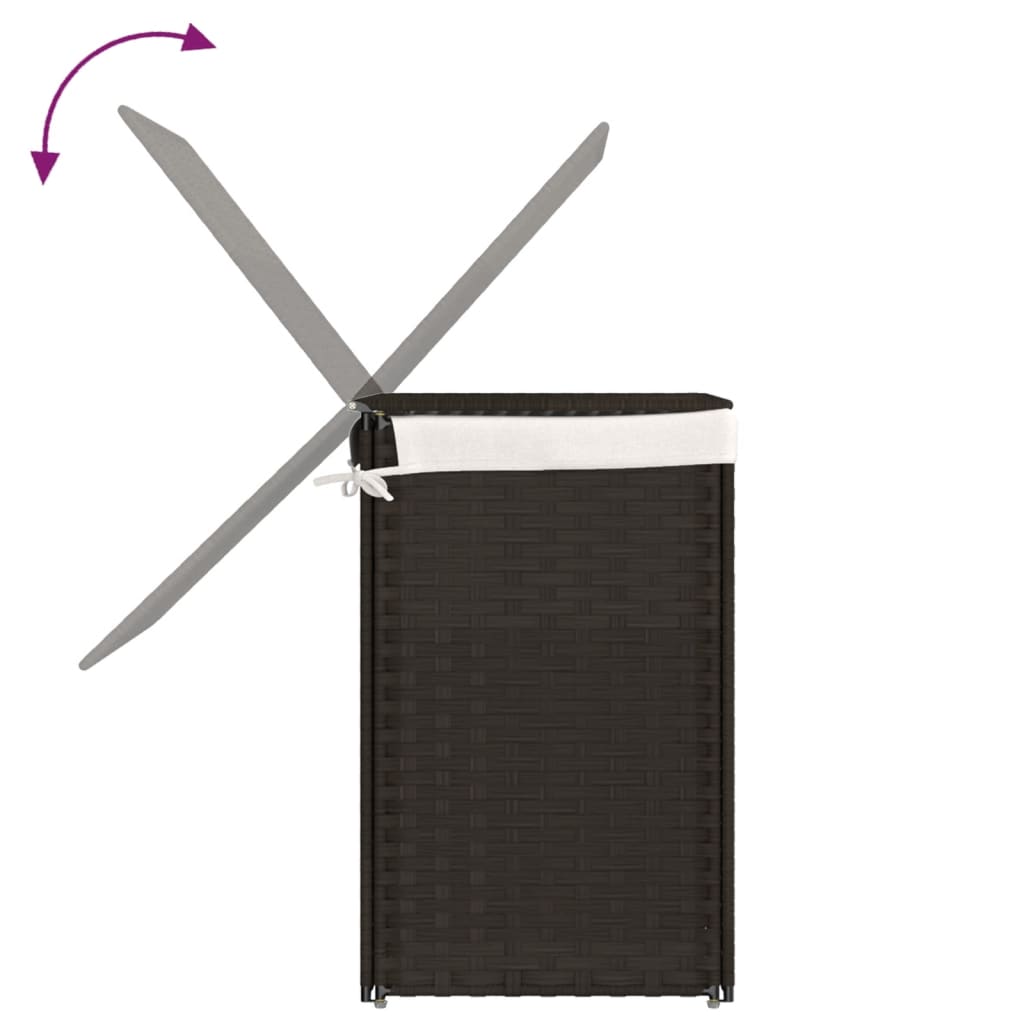 sötétbarna polyrattan szennyeskosár 2 rekesszel 53x35x57 cm