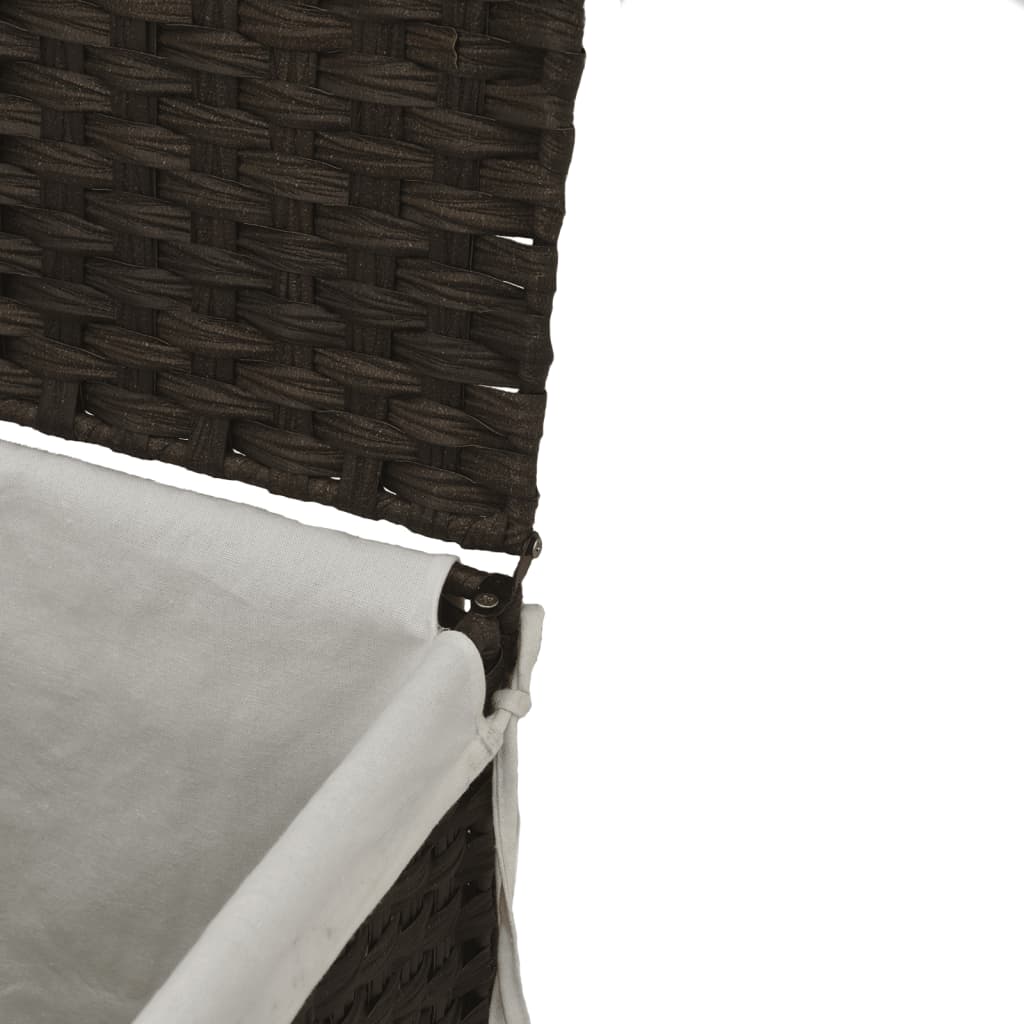 sötétbarna polyrattan szennyeskosár 2 rekesszel 53x35x57 cm