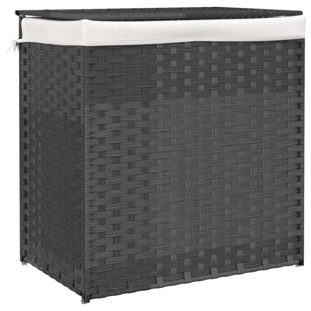 szürke polyrattan szennyeskosár 2 rekesszel 53x33x57 cm
