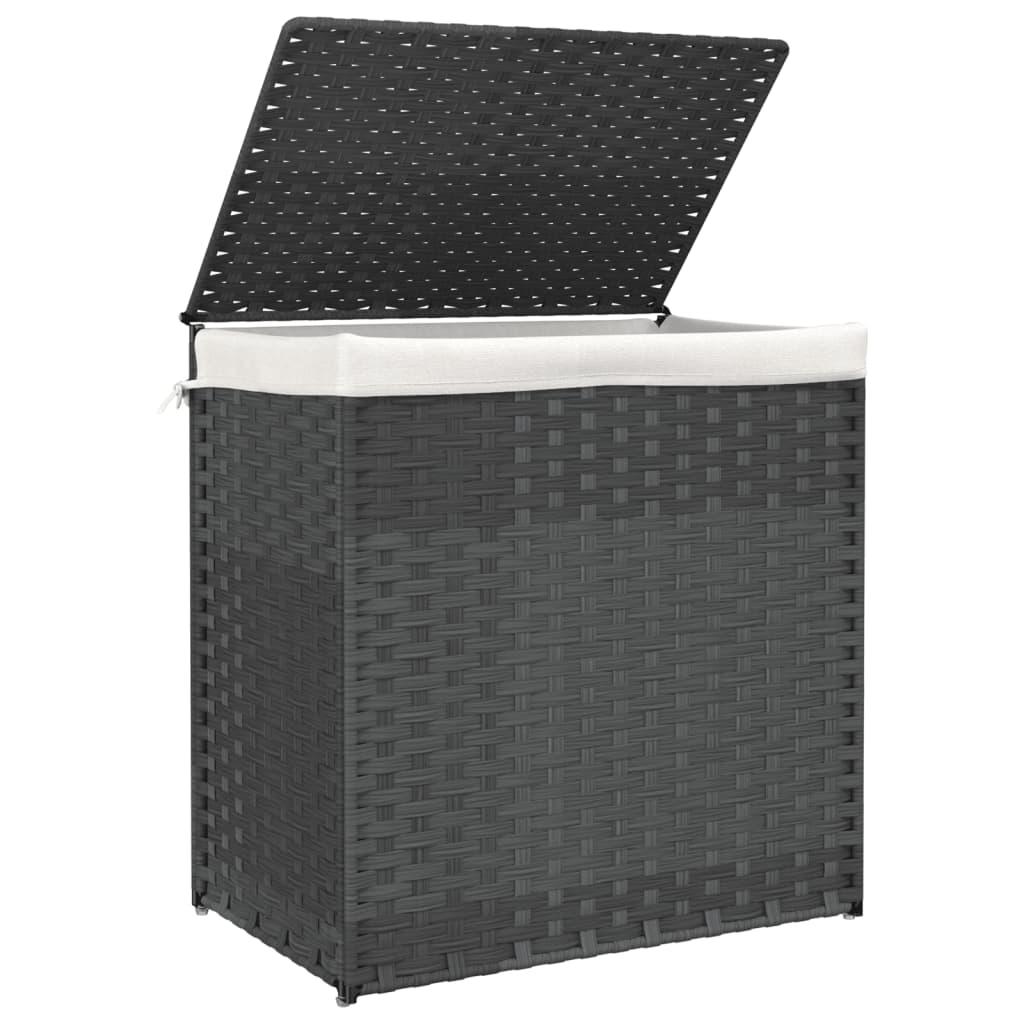 szürke polyrattan szennyeskosár 2 rekesszel 53x33x57 cm