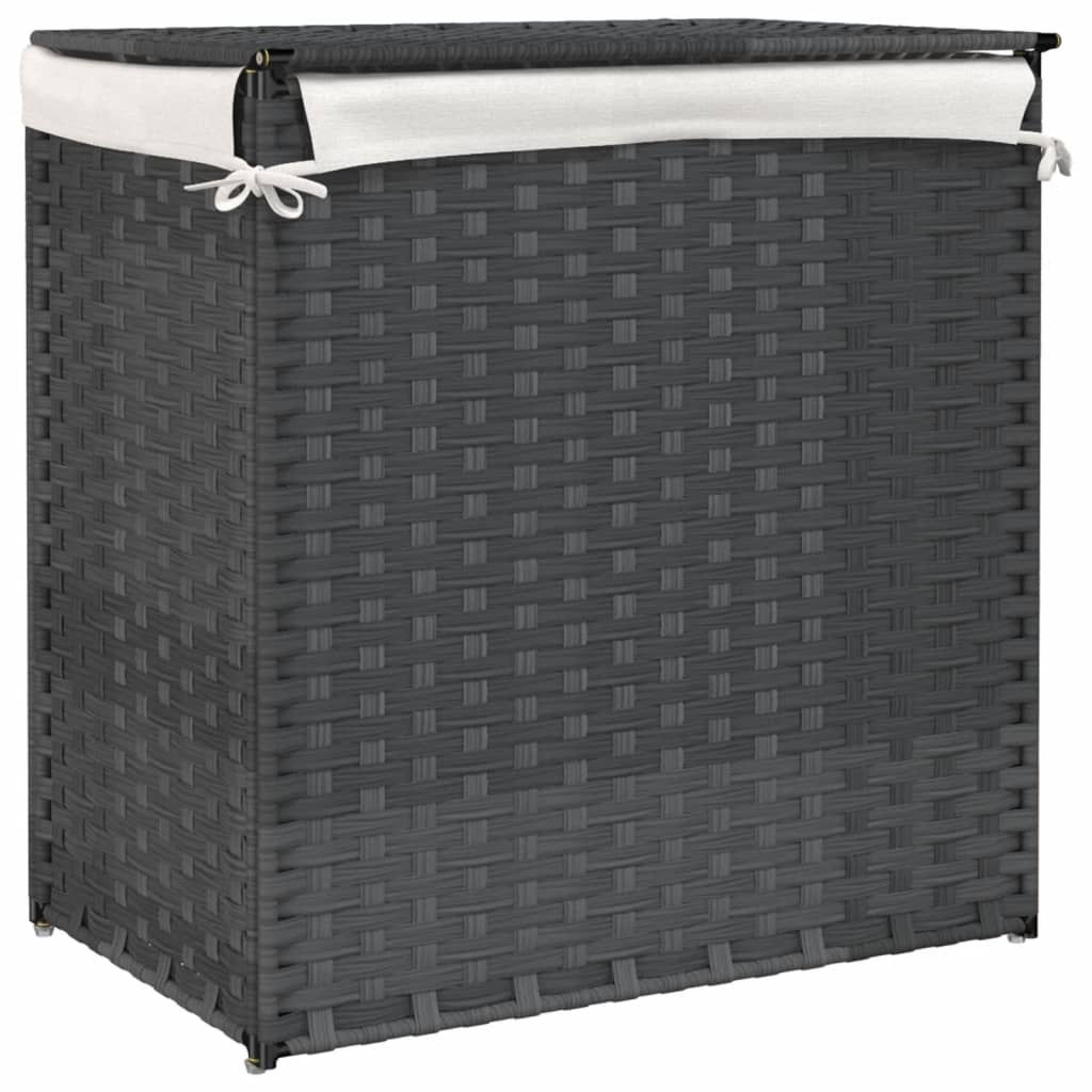 szürke polyrattan szennyeskosár 2 rekesszel 53x33x57 cm