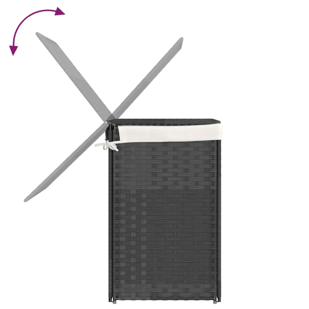 szürke polyrattan szennyeskosár 2 rekesszel 53x33x57 cm