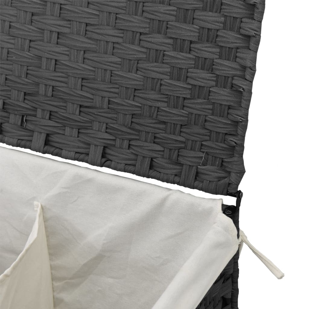 szürke polyrattan szennyeskosár 2 rekesszel 53x33x57 cm