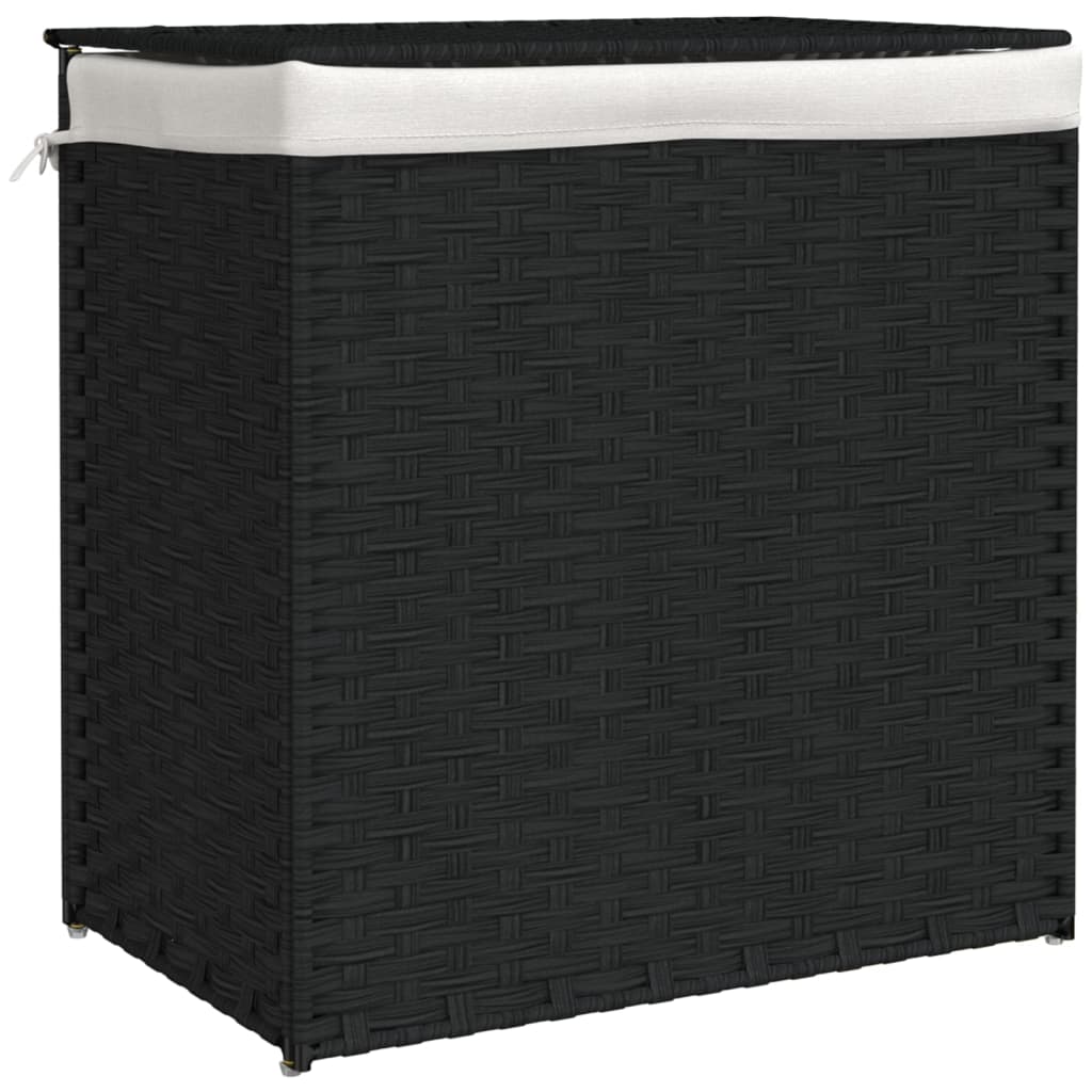 fekete polyrattan szennyeskosár 2 rekesszel 53x33x57 cm