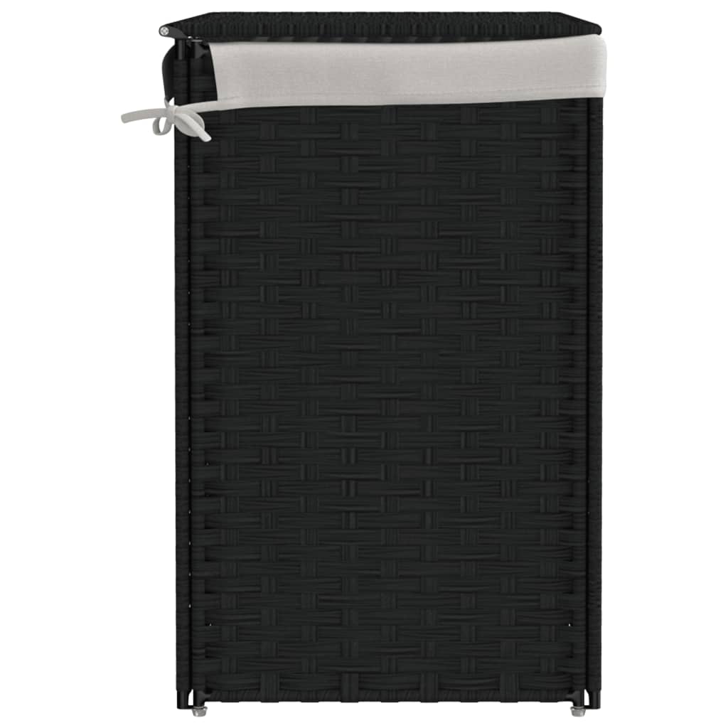 fekete polyrattan szennyeskosár 2 rekesszel 53x33x57 cm