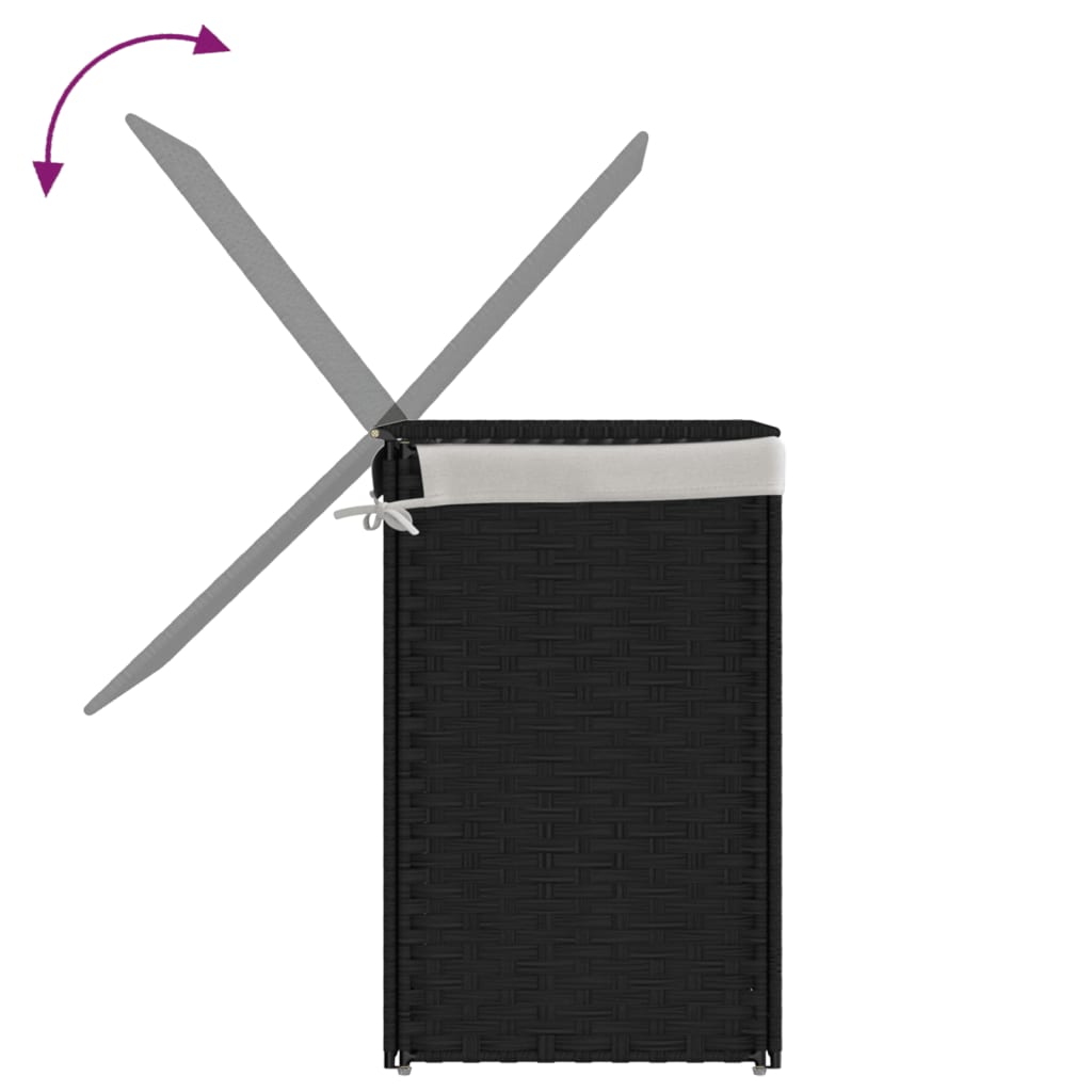 fekete polyrattan szennyeskosár 2 rekesszel 53x33x57 cm