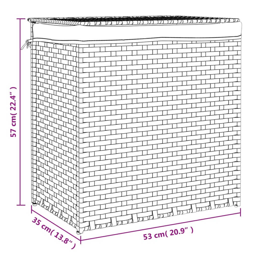 fekete polyrattan szennyeskosár 2 rekesszel 53x33x57 cm