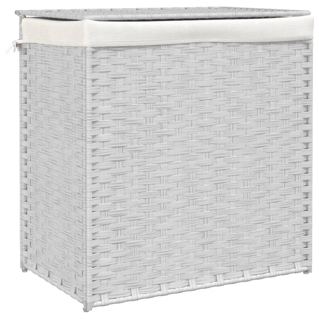 fehér polyrattan szennyeskosár 2 rekesszel 53x33x57 cm