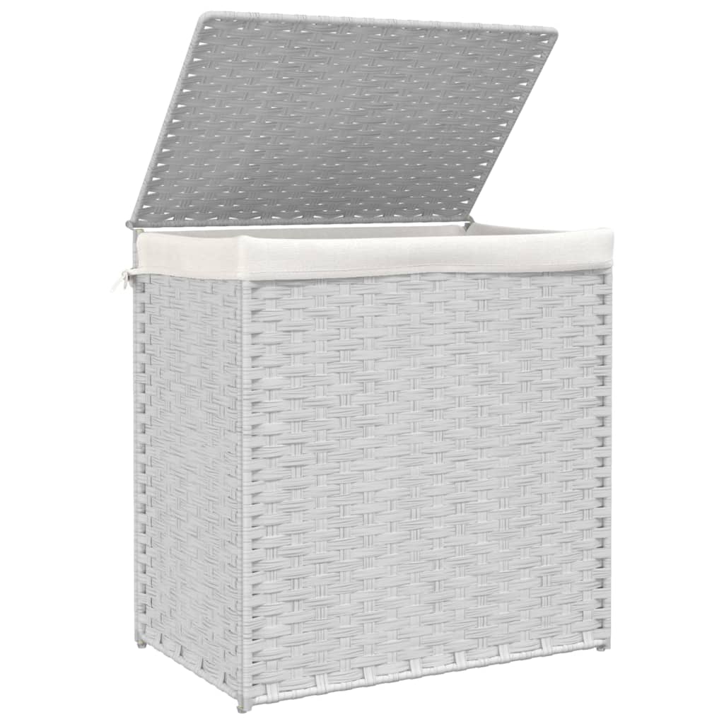 fehér polyrattan szennyeskosár 2 rekesszel 53x33x57 cm