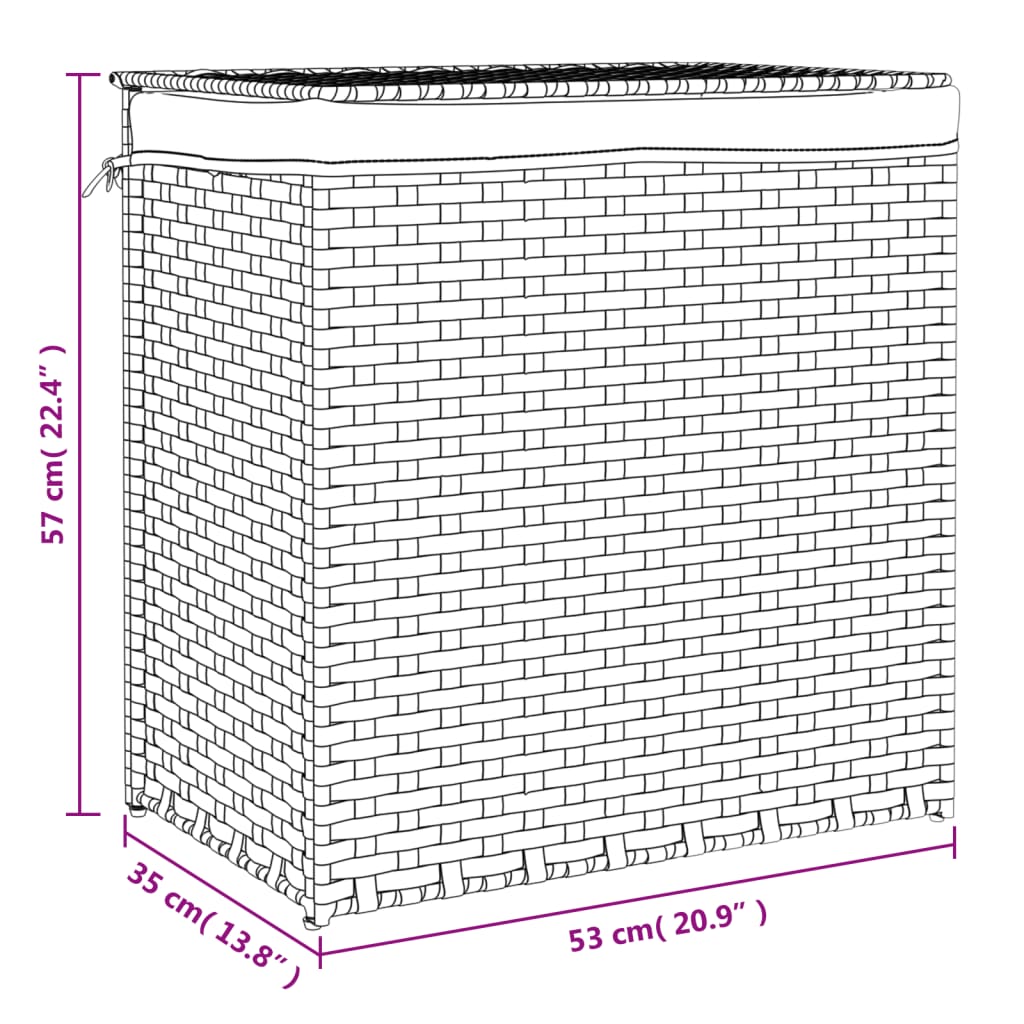 fehér polyrattan szennyeskosár 2 rekesszel 53x33x57 cm