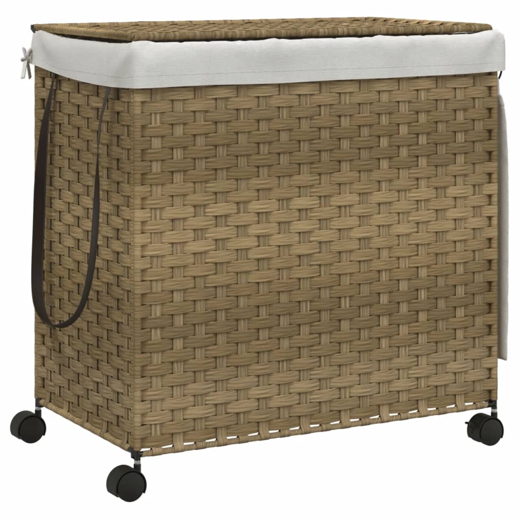 polyrattan szennyeskosár kerekekkel 60x35x60,5 cm