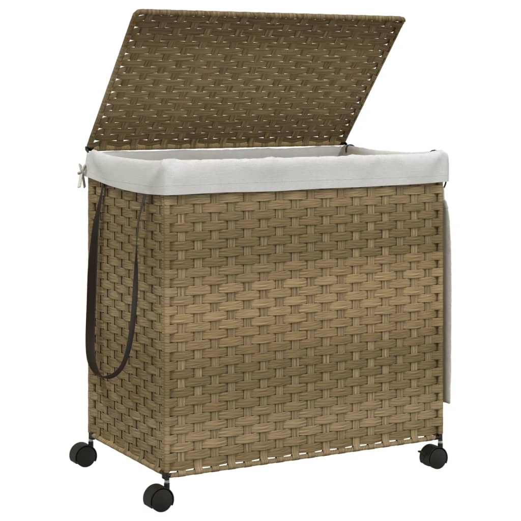 polyrattan szennyeskosár kerekekkel 60x35x60,5 cm