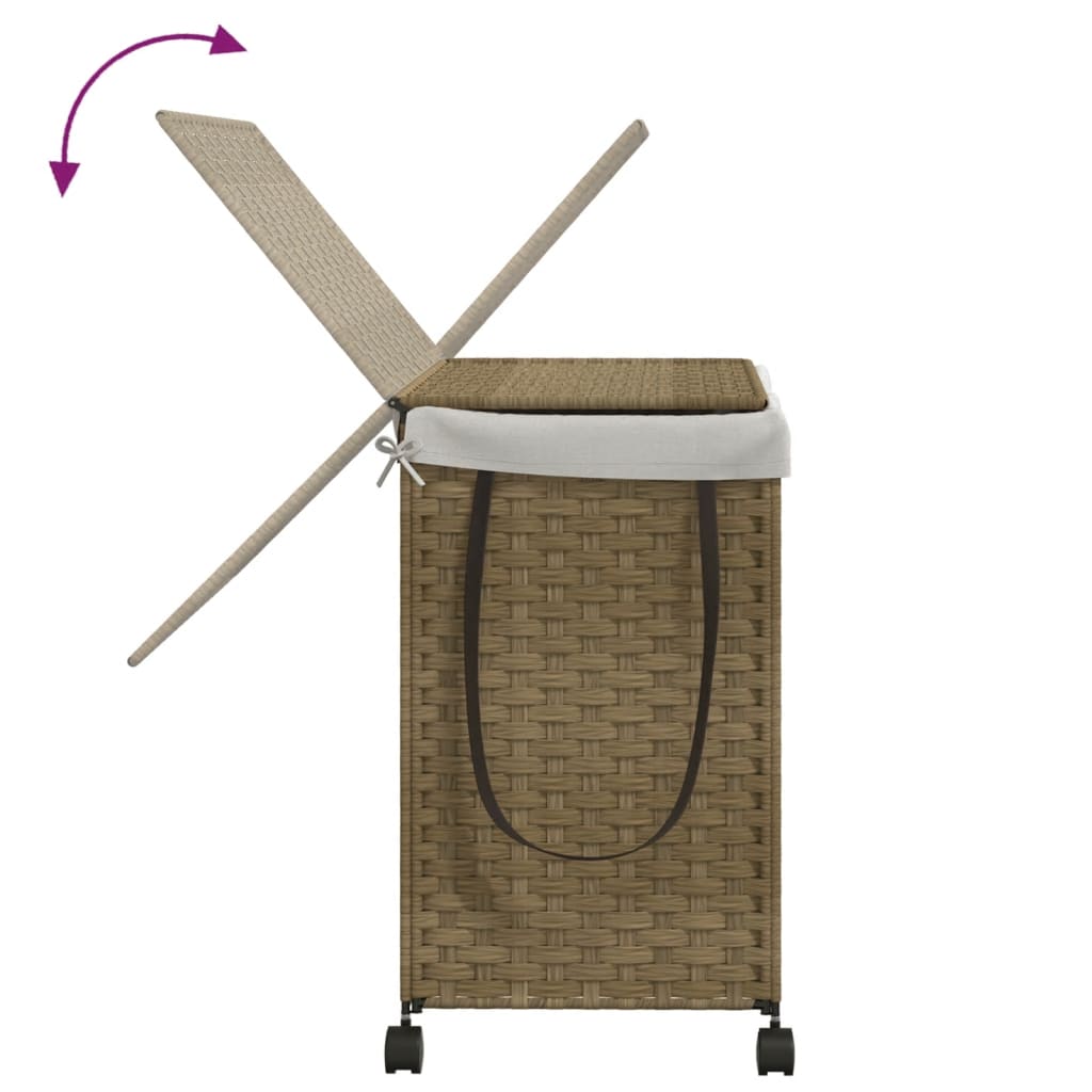 polyrattan szennyeskosár kerekekkel 60x35x60,5 cm