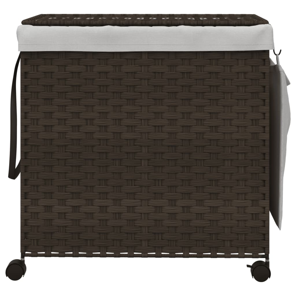 sötétbarna rattan szennyeskosár kerekekkel 60x35x60,5 cm