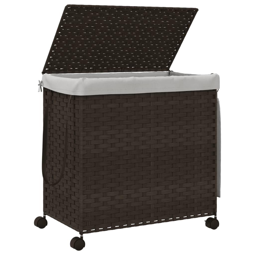 sötétbarna rattan szennyeskosár kerekekkel 60x35x60,5 cm