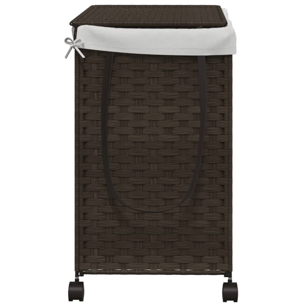 sötétbarna rattan szennyeskosár kerekekkel 60x35x60,5 cm