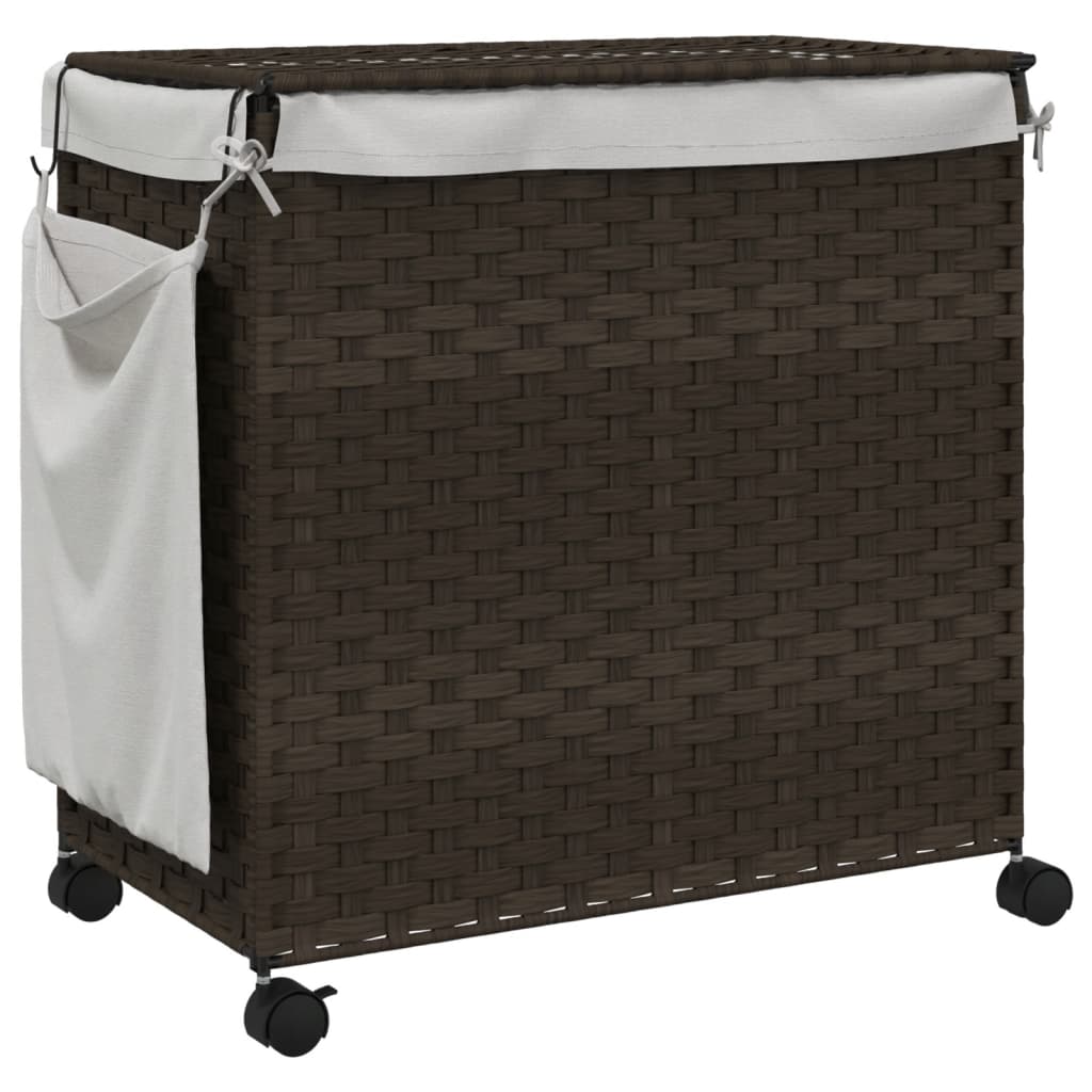 sötétbarna rattan szennyeskosár kerekekkel 60x35x60,5 cm