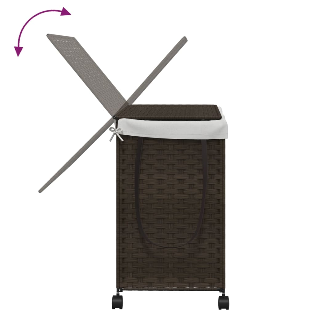 sötétbarna rattan szennyeskosár kerekekkel 60x35x60,5 cm