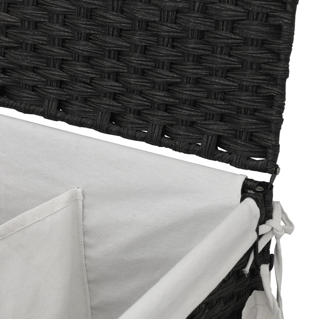 fekete rattan szennyeskosár kerekekkel 60x35x60,5 cm