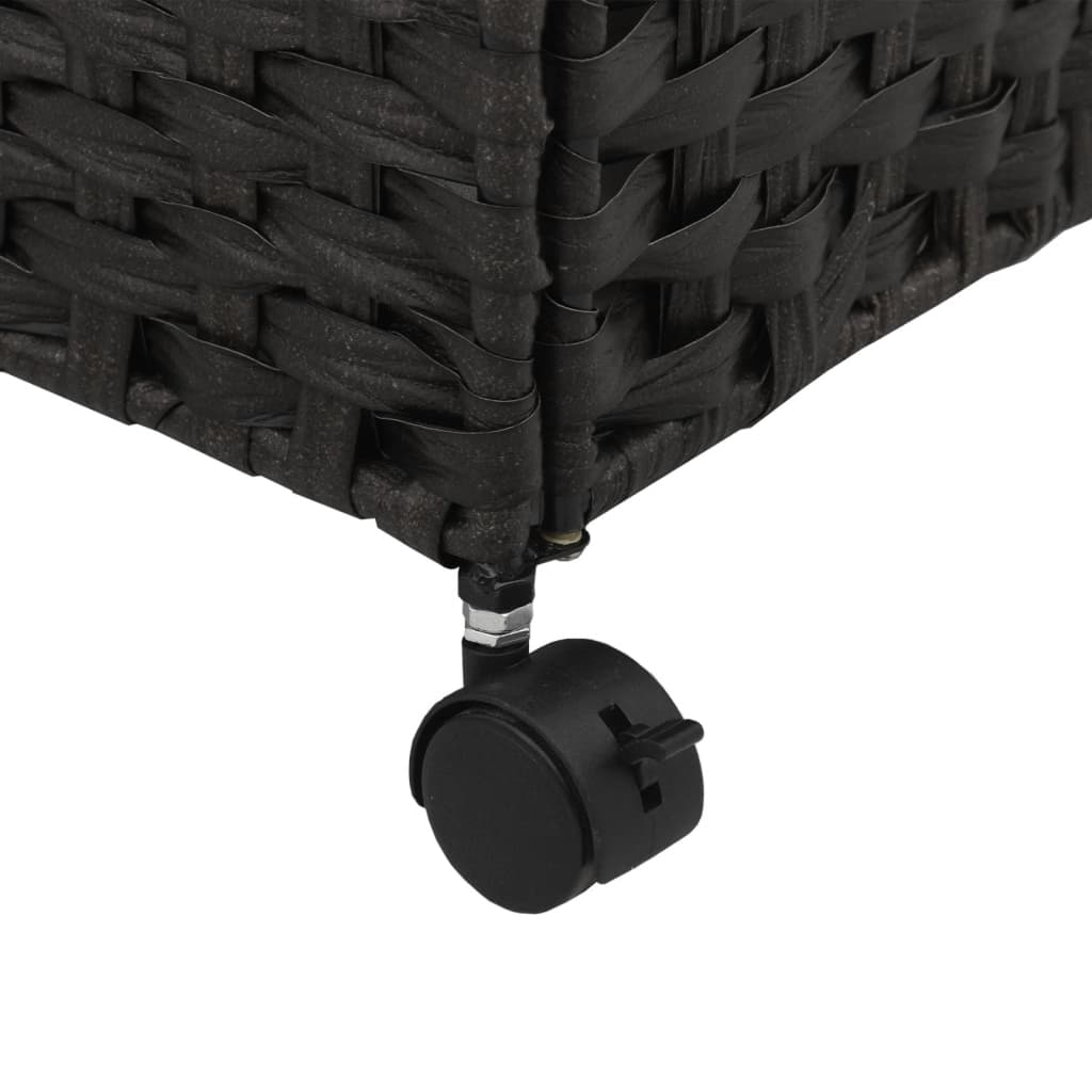 fekete rattan szennyeskosár kerekekkel 60x35x60,5 cm