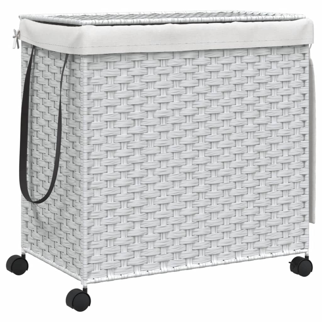 fehér rattan szennyeskosár kerekekkel 60x35x60,5 cm