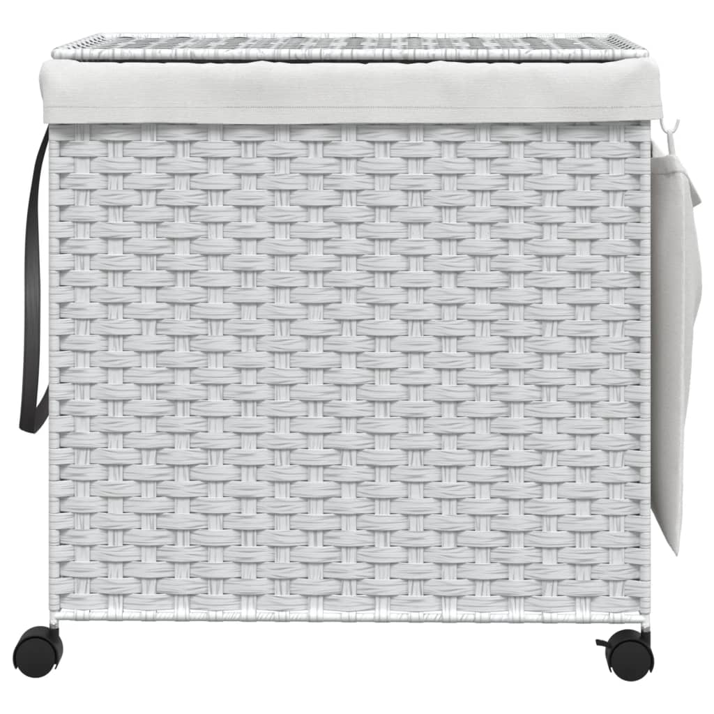 fehér rattan szennyeskosár kerekekkel 60x35x60,5 cm