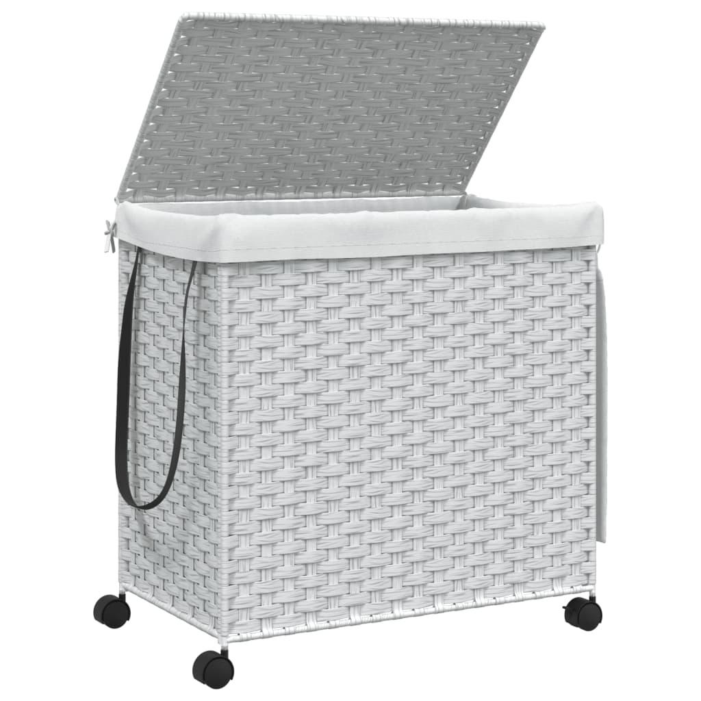 fehér rattan szennyeskosár kerekekkel 60x35x60,5 cm