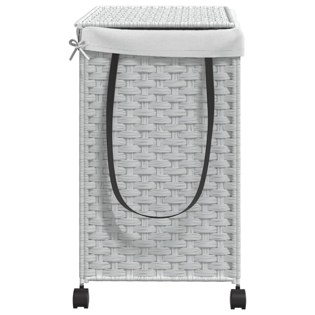 fehér rattan szennyeskosár kerekekkel 60x35x60,5 cm