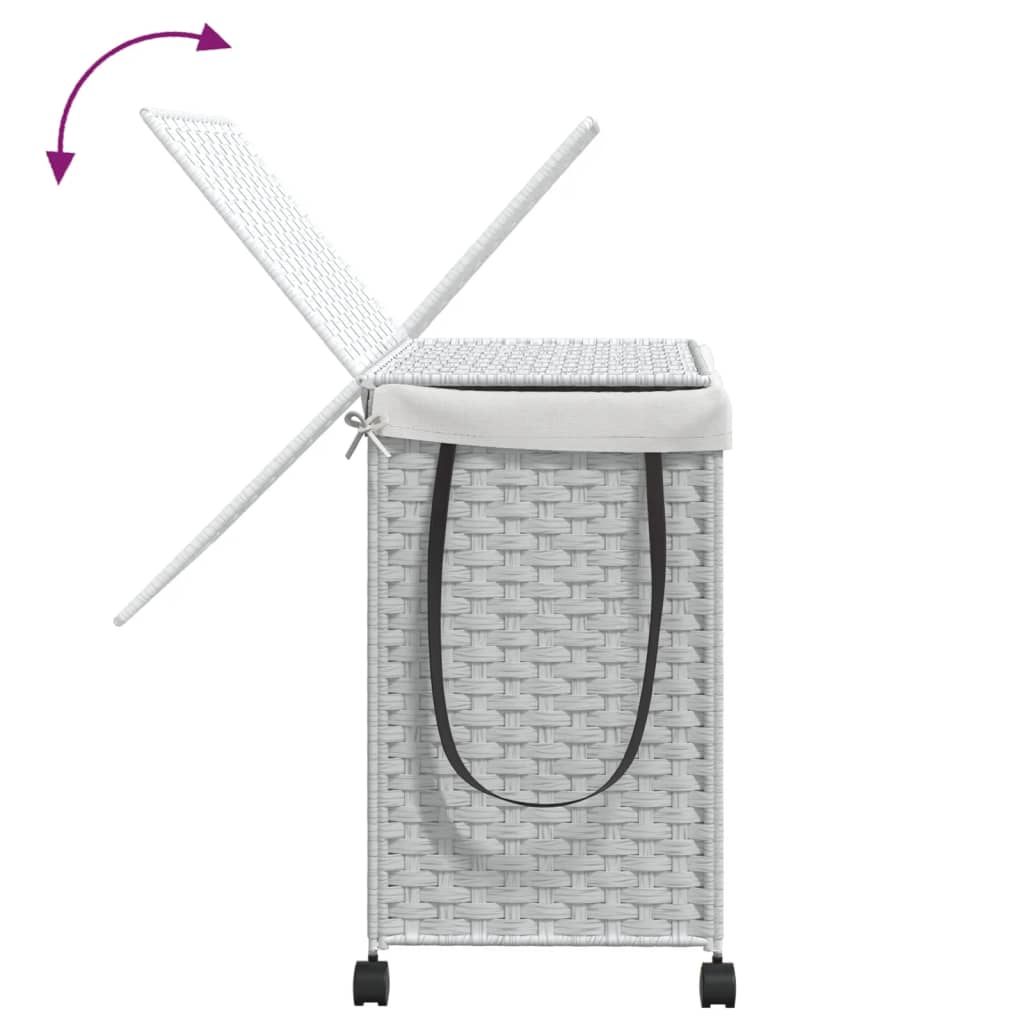 fehér rattan szennyeskosár kerekekkel 60x35x60,5 cm