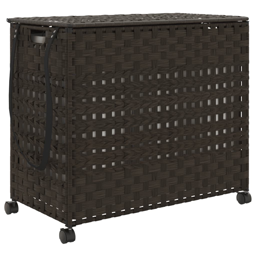 sötétbarna rattan szennyeskosár kerekekkel 66x35x60 cm