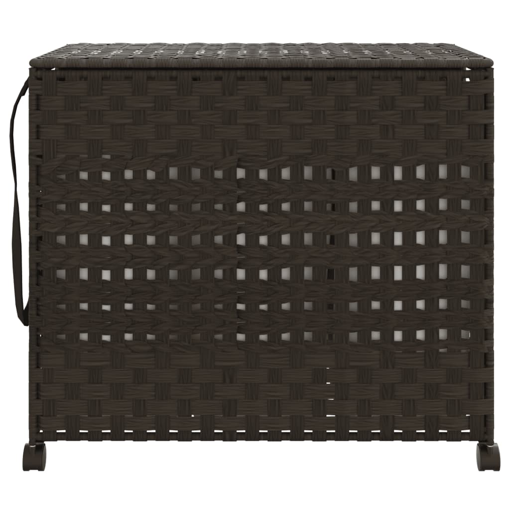 sötétbarna rattan szennyeskosár kerekekkel 66x35x60 cm