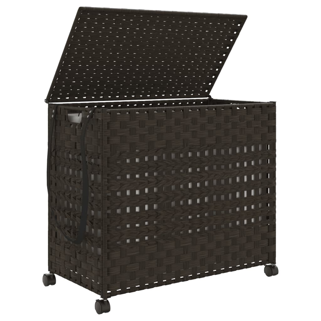sötétbarna rattan szennyeskosár kerekekkel 66x35x60 cm