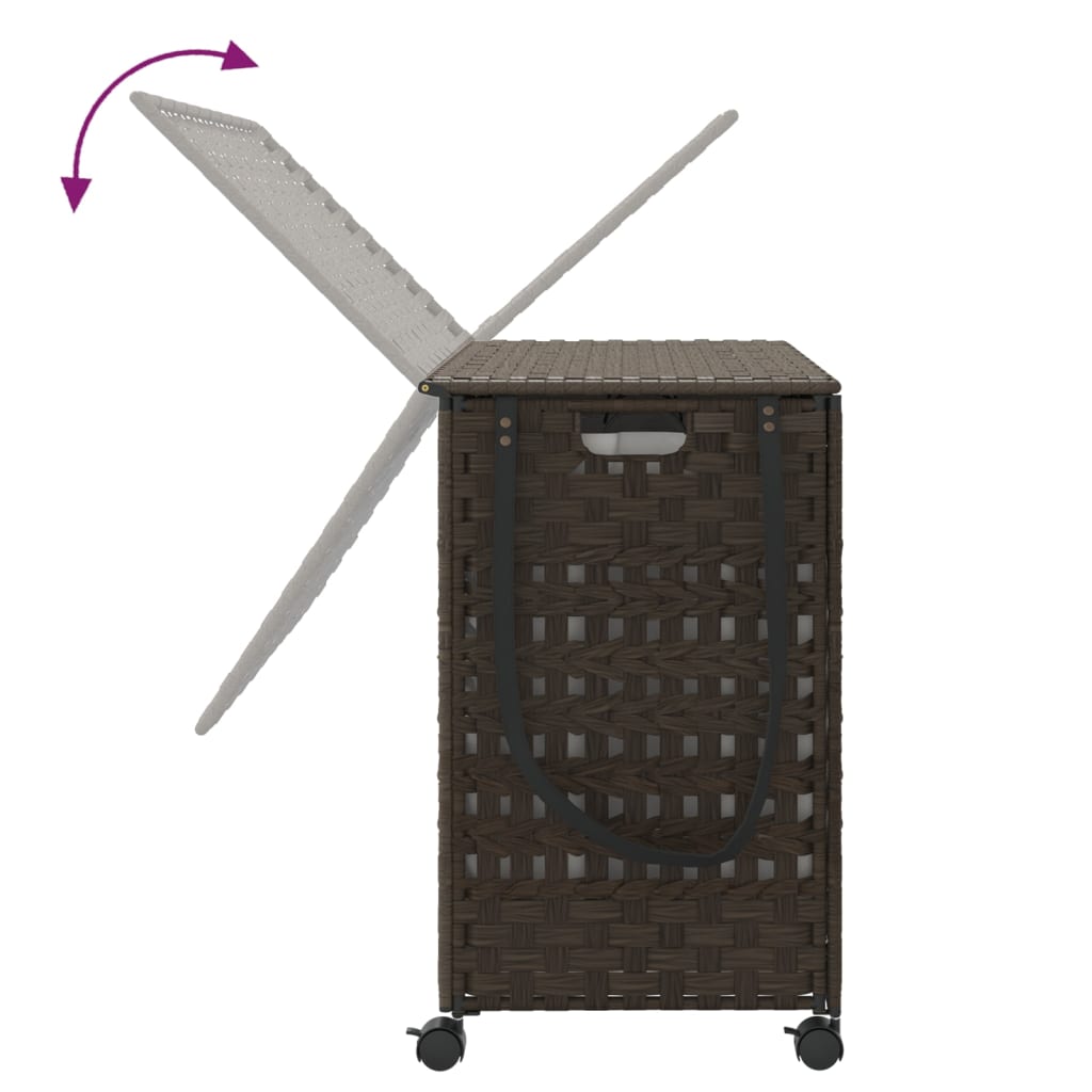 sötétbarna rattan szennyeskosár kerekekkel 66x35x60 cm