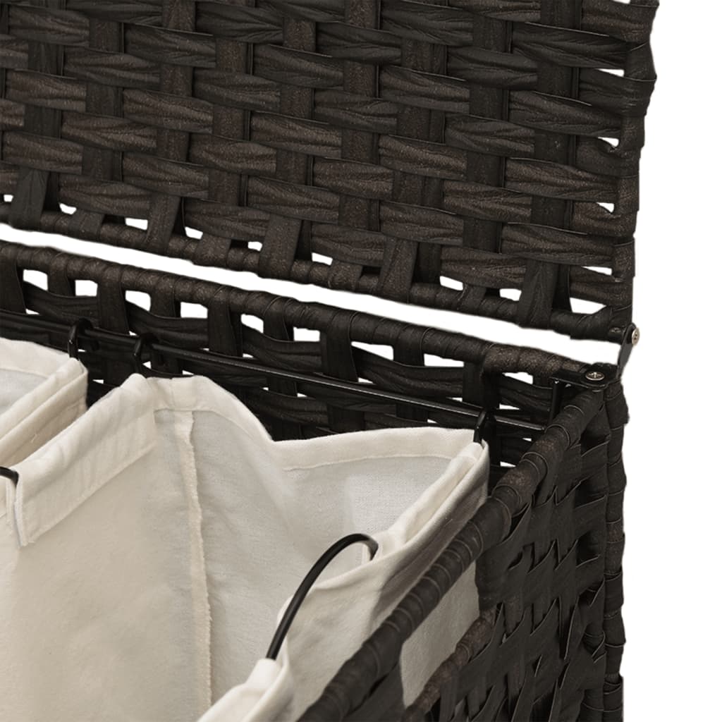 sötétbarna rattan szennyeskosár kerekekkel 66x35x60 cm
