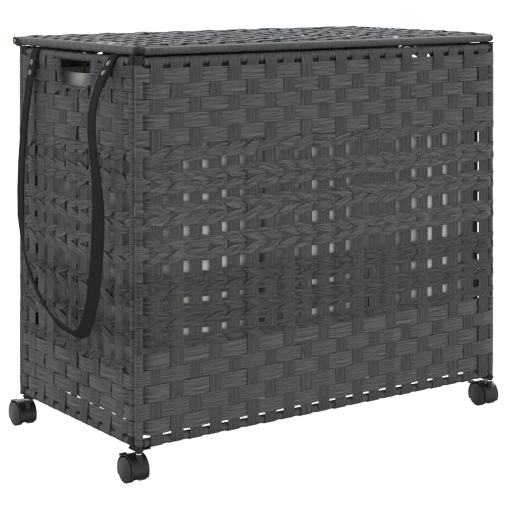 szürke rattan szennyeskosár kerekekkel 66x35x60 cm