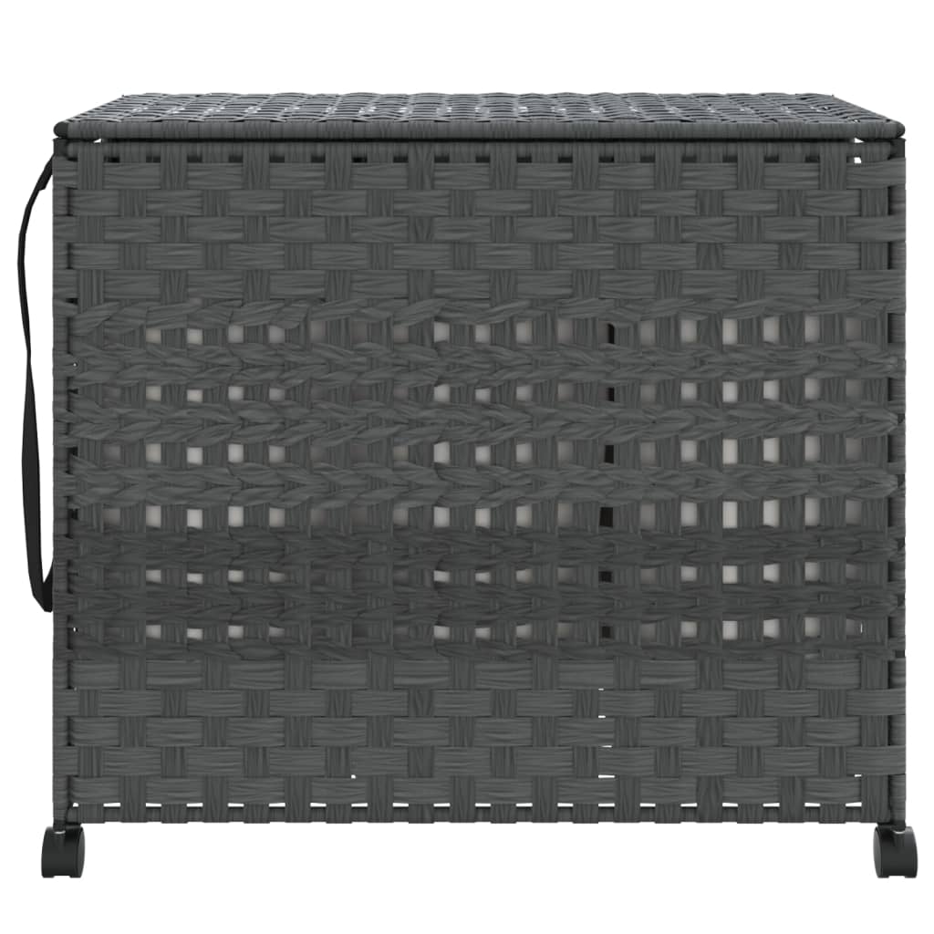 szürke rattan szennyeskosár kerekekkel 66x35x60 cm