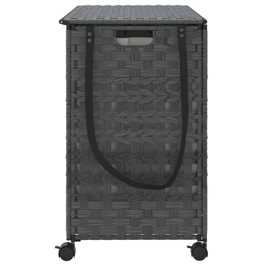 szürke rattan szennyeskosár kerekekkel 66x35x60 cm