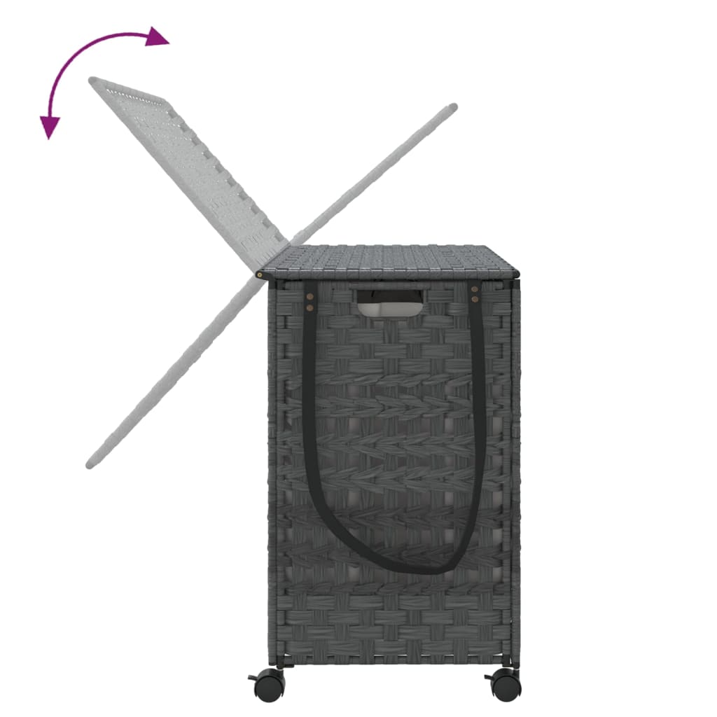 szürke rattan szennyeskosár kerekekkel 66x35x60 cm
